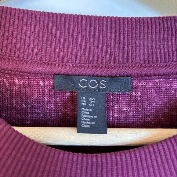 COS Oversized Teddy Fleece Sweatshirt Size XS Wool Blend Burgundy Crew Neck - Picture 6 of 13